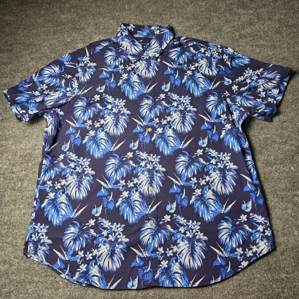 Polo Ralph Lauren Mens XL Blue Tropical Floral Monstera Cotton Button Down Shirt